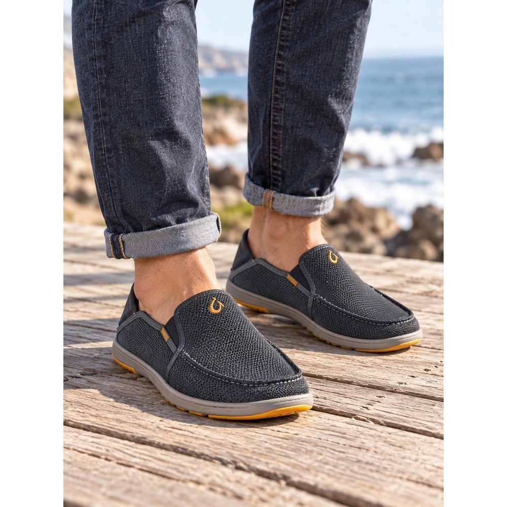 Olukai Nohea Mesh Mens Slip On Shoes Dark Shadow Mango 10188-4242 Size 10